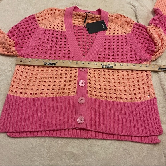 Mickey nwt crochet pink coral stripe cardigan sweater - Picture 8 of 9